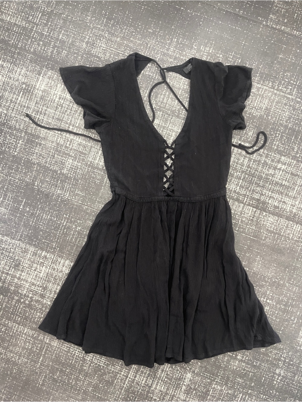 Volcom Black Lace-Up Crinkle Open Back Sundress